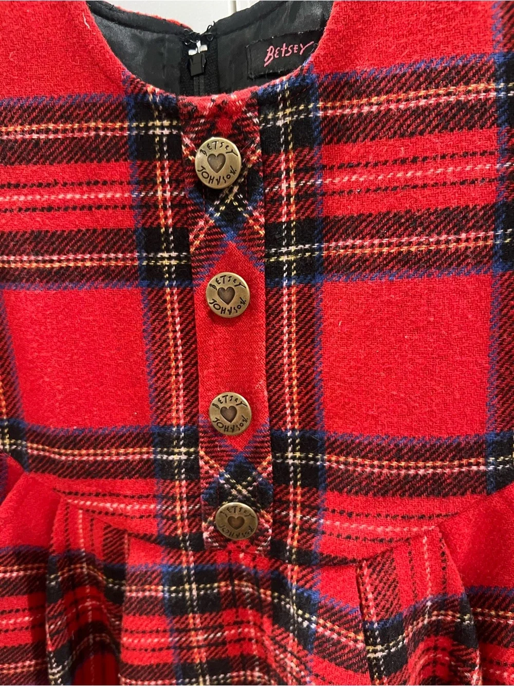 VINTAGE 90s Betsey Johnson Black Label Red Plaid Jumper Dress - Size 4 - Picture 3 of 5